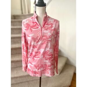 IBKUL Pink & White Camo Long Sleeve Quarter Zip